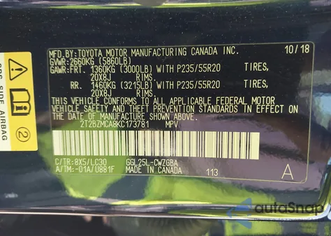 2019 Lexus Rx 350 F Sport из США, поврежденный, VIN 2T2BZMCA8KC173781